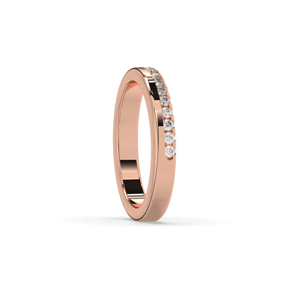 Noelia round lab-grown diamond memoire wedding band in 750 rose gold, side view 