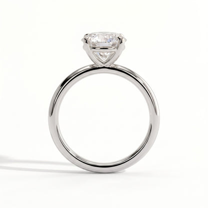 Round lab-grown diamond halo engagement ring in 18K (750) white gold, side profile 