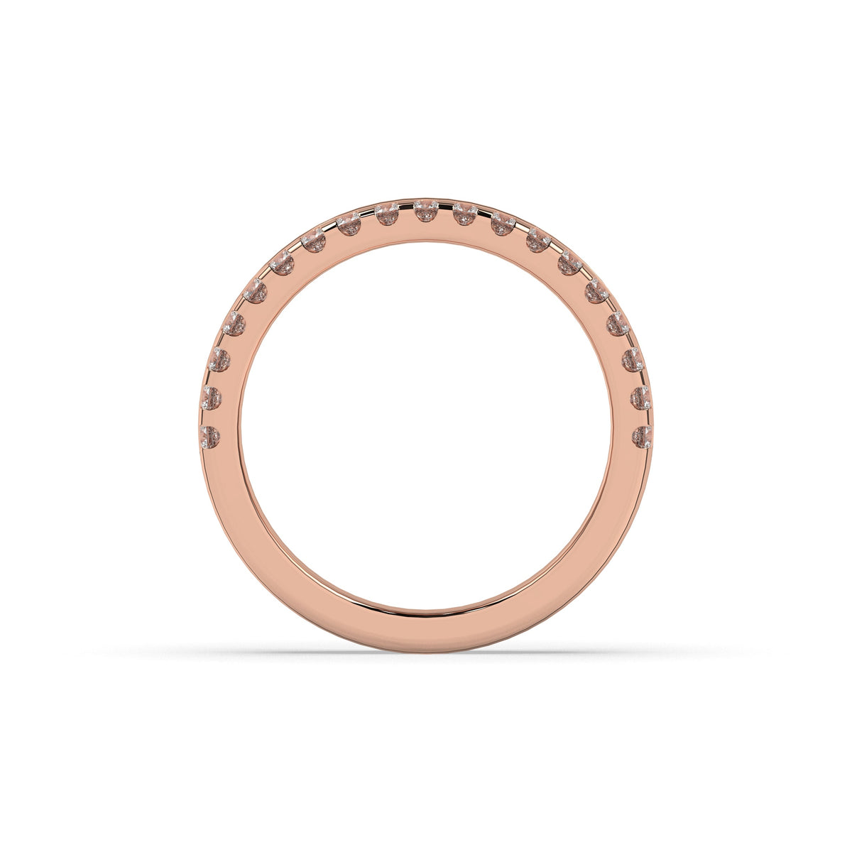 Noelia round lab-grown diamond memoire wedding band in 750 rose gold, top view 
