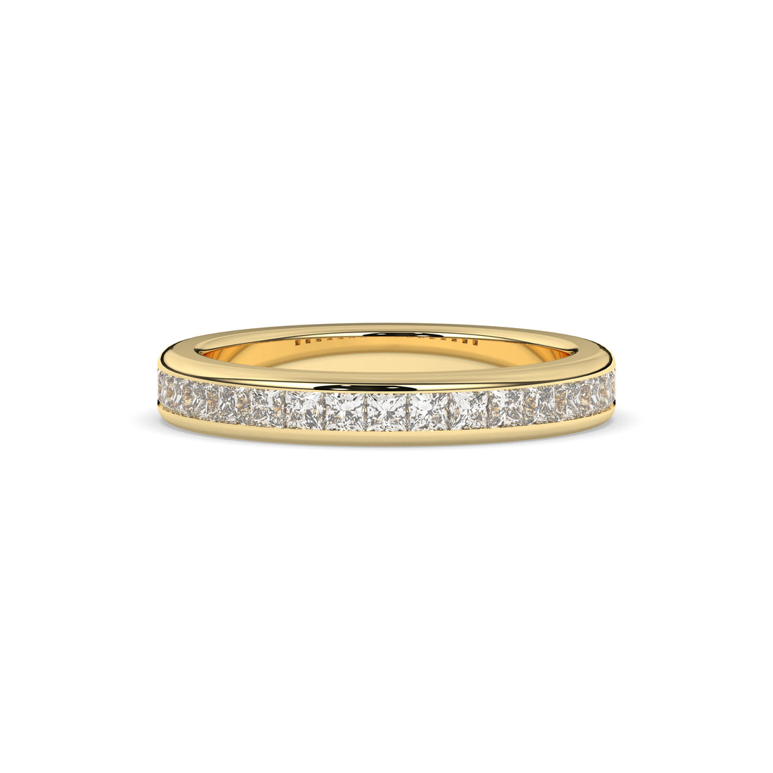 Sarina princess-cut lab-grown diamond channel-set memoire wedding band in 585 yellow gold, front view 