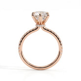 Round lab-grown diamond halo engagement ring in 14K (585) rose gold, side profile 