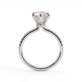 Round lab-grown diamond halo engagement ring in 18K (750) white gold, side profile 
