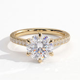 Round lab-grown diamond halo engagement ring in 18K (750) yellow gold, front view 