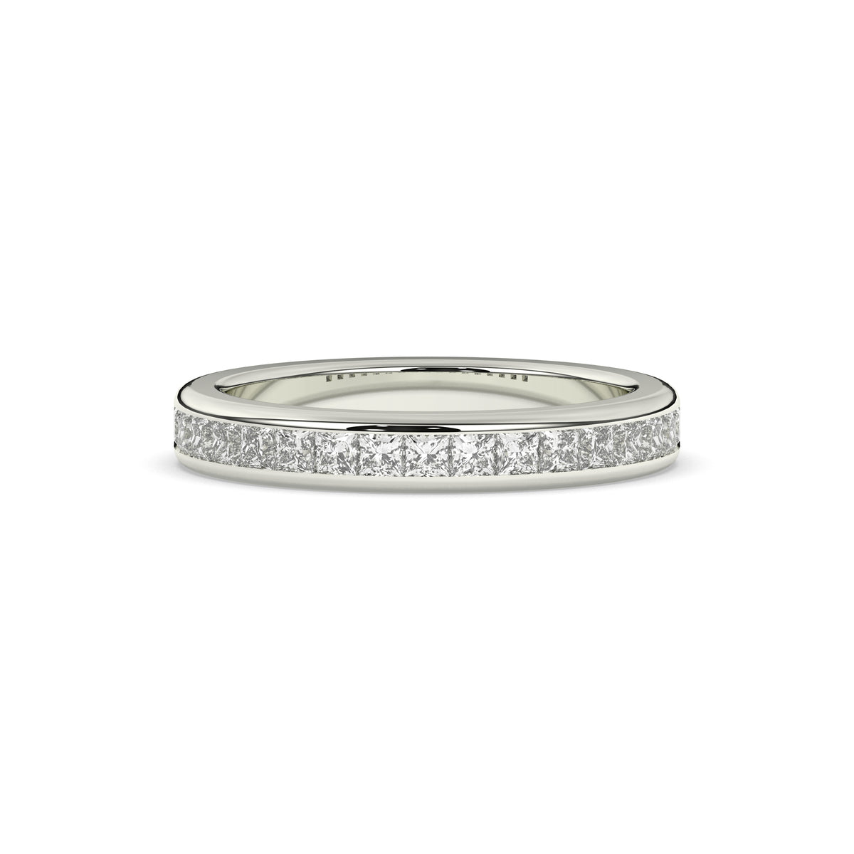 Sarina princess-cut lab-grown diamond channel-set memoire wedding band in 585 white gold, front view 
