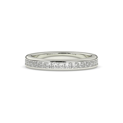 Sarina princess-cut lab-grown diamond channel-set memoire wedding band in 950 platinum, front view 