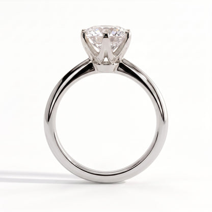 Round lab-grown diamond solitaire engagement ring in 14K (585) white gold, side profile 