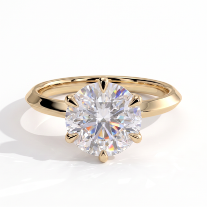 Round lab-grown diamond solitaire engagement ring in 14K (585) yellow gold, front view 