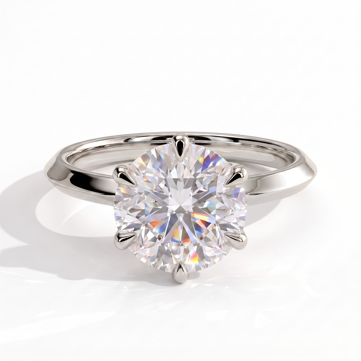 Round lab-grown diamond solitaire engagement ring in 14K (585) white gold, front view 