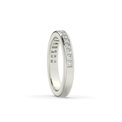 Sarina princess-cut lab-grown diamond channel-set memoire wedding band in 950 platinum, side view 