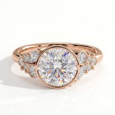 Round lab-grown diamond bezel-set halo engagement ring in 14K (585) rose gold, front view 
