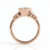Round lab-grown diamond bezel-set halo engagement ring in 14K (585) rose gold, side profile 