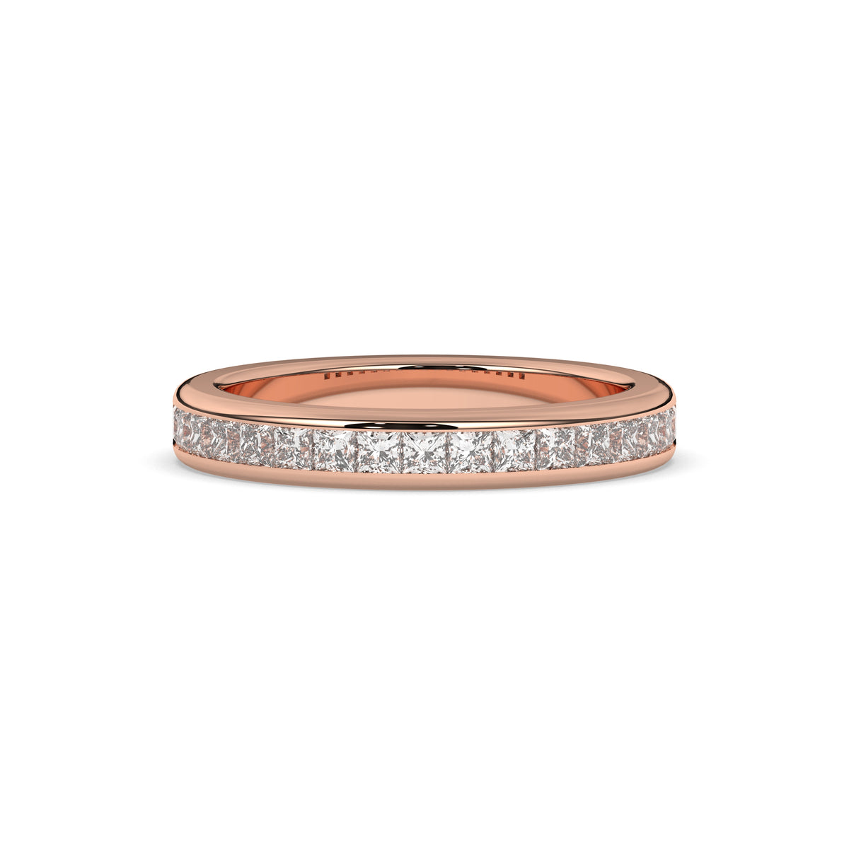 Sarina princess-cut lab-grown diamond channel-set memoire wedding band in 585 rose gold, front view 