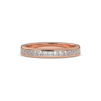 Sarina princess-cut lab-grown diamond channel-set memoire wedding band in 585 rose gold, front view 
