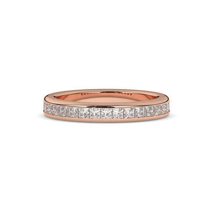 Sarina princess-cut lab-grown diamond channel-set memoire wedding band in 750 rose gold, front view 