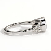 Round lab-grown diamond bezel-set halo engagement ring in 18K (750) white gold, detail view 