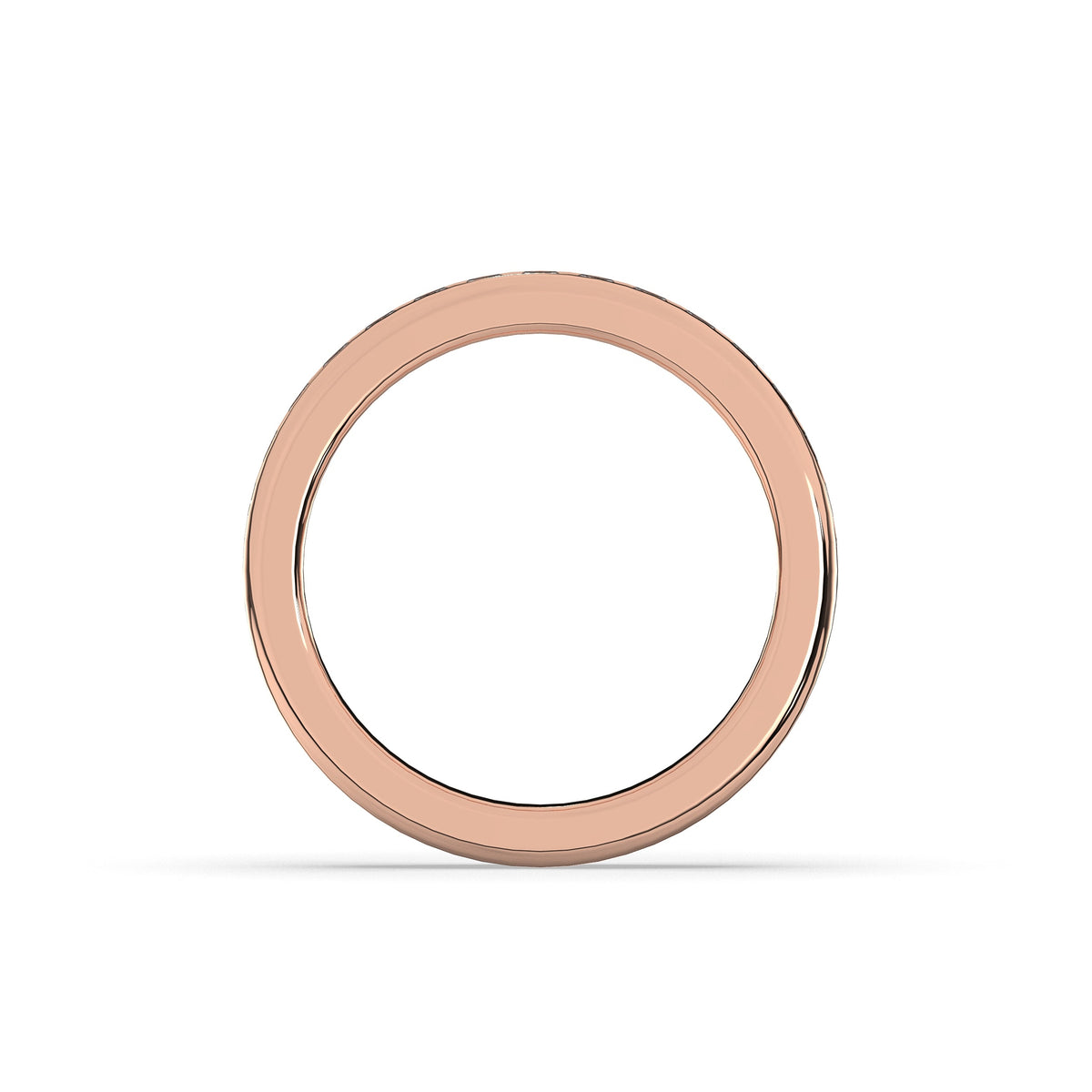 Sarina princess-cut lab-grown diamond channel-set memoire wedding band in 750 rose gold, top view 