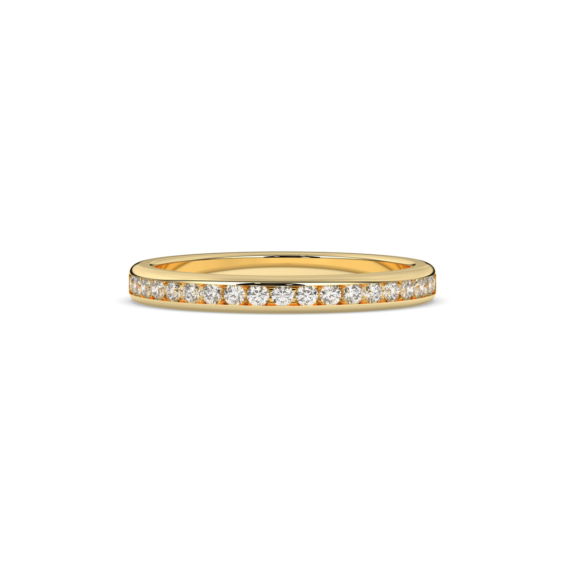 Adelina round lab-grown diamond channel-set memoire wedding band in 585 yellow gold, front view 