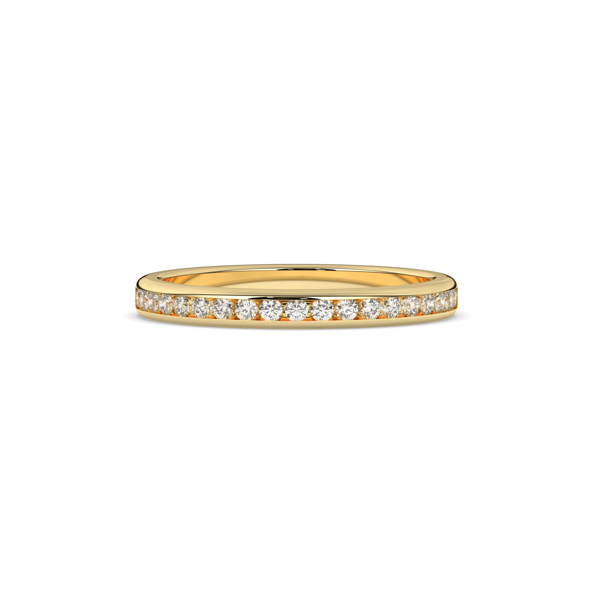 Adelina round lab-grown diamond channel-set memoire wedding band in 585 yellow gold, front view 
