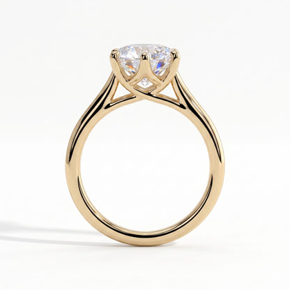 Round lab-grown diamond solitaire engagement ring in 14K (585) yellow gold, side profile 