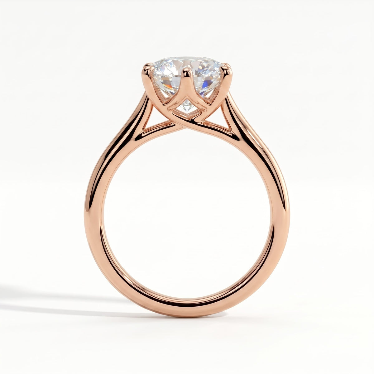 Round lab-grown diamond solitaire engagement ring in 14K (585) rose gold, side profile 
