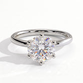Round lab-grown diamond solitaire engagement ring in 18K (750) white gold, front view 