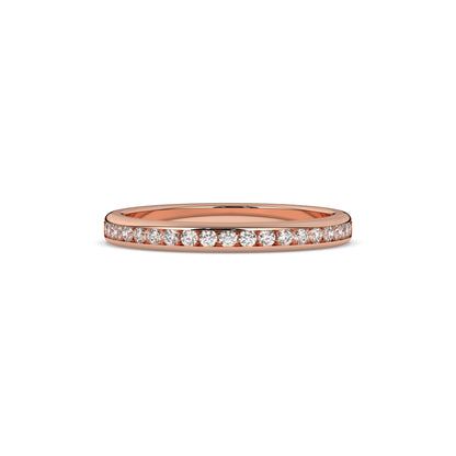 Adelina round lab-grown diamond channel-set memoire wedding band in 585 rose gold, front view 
