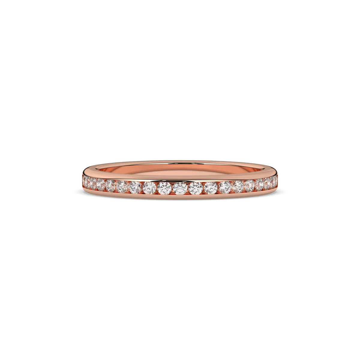 Adelina round lab-grown diamond channel-set memoire wedding band in 750 rose gold, front view 