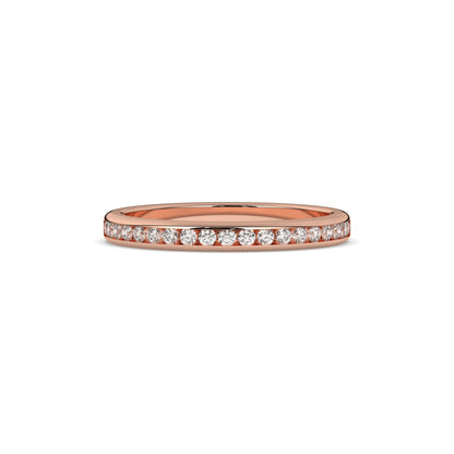 Adelina round lab-grown diamond channel-set memoire wedding band in 750 rose gold, front view 