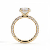 Round lab-grown diamond halo engagement ring in 14K (585) yellow gold, side profile 