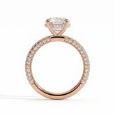 Round lab-grown diamond halo engagement ring in 14K (585) rose gold, side profile 