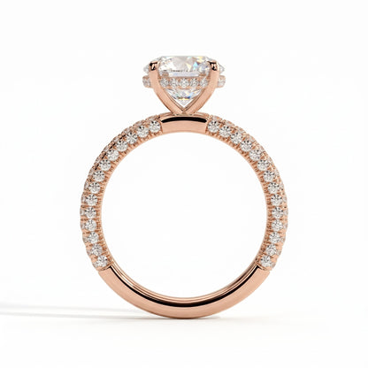 Round lab-grown diamond halo engagement ring in 14K (585) rose gold, side profile 