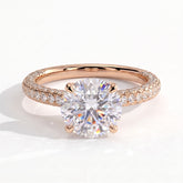 Round lab-grown diamond halo engagement ring in 14K (585) rose gold, front view 