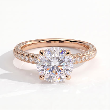 Round lab-grown diamond halo engagement ring in 14K (585) rose gold, front view 