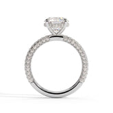 Round lab-grown diamond halo engagement ring in 18K (750) white gold, side profile 