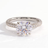 Round lab-grown diamond halo engagement ring in 18K (750) white gold, front view 