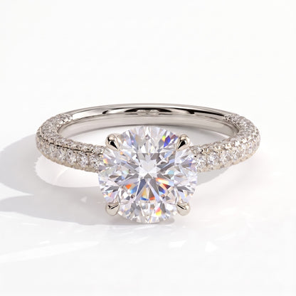 Round lab-grown diamond halo engagement ring in 18K (750) white gold, front view 