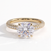 Round lab-grown diamond halo engagement ring in 18K (750) yellow gold, front view 