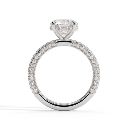 Round lab-grown diamond halo engagement ring in 950 platinum, side profile 