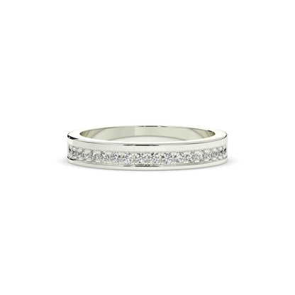 Tabea round lab-grown diamond channel-set memoire wedding band in 950 platinum, front view 