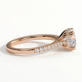 Round lab-grown diamond halo engagement ring in 18K (750) rose gold, detail view 