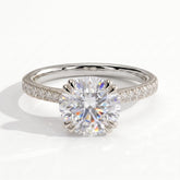 Round lab-grown diamond halo engagement ring in 18K (750) white gold, front view 