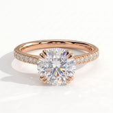 Round lab-grown diamond halo engagement ring in 18K (750) rose gold, front view 