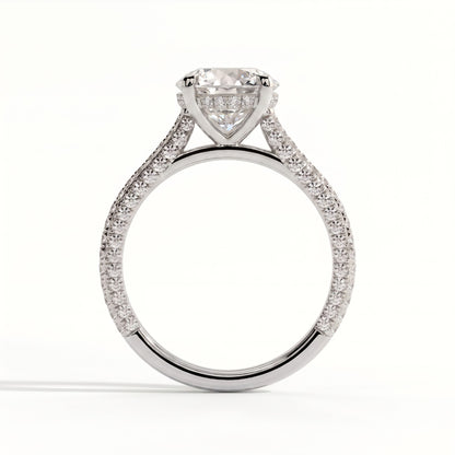 Round lab-grown diamond halo engagement ring in 14K (585) white gold, side profile 