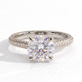 Round lab-grown diamond halo engagement ring in 14K (585) white gold, front view 