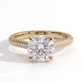 Round lab-grown diamond halo engagement ring in 14K (585) yellow gold, front view 