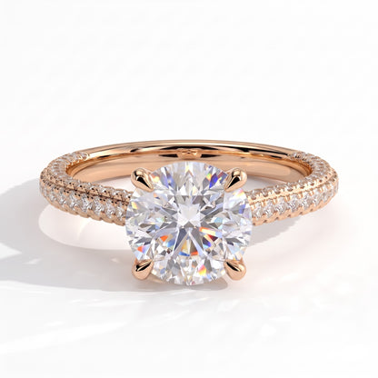 Round lab-grown diamond halo engagement ring in 14K (585) rose gold, front view 