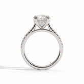 Round lab-grown diamond halo engagement ring in 950 platinum, side profile 