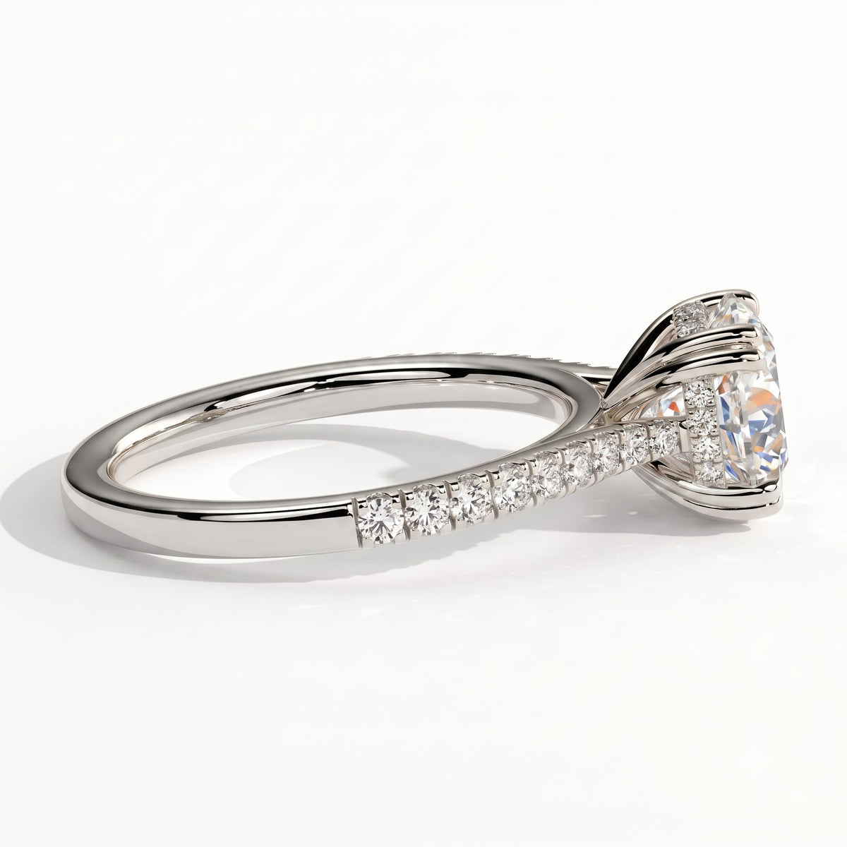 Round lab-grown diamond halo engagement ring in 950 platinum, detail view 