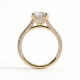 Round lab-grown diamond halo engagement ring in 18K (750) yellow gold, side profile 