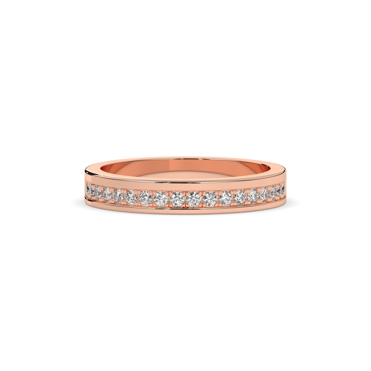 Tabea round lab-grown diamond channel-set memoire wedding band in 750 rose gold, front view 